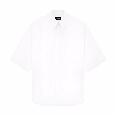 WE11DONE SS23 White Short-Sleeve Button-Up Collared Shirt. WD-SH1-23-213-M-WH