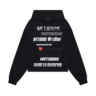 WE11DONE SS23 Black Heart Logo Print Hoodie Unisex. WD-TH3-22-904-U-BK