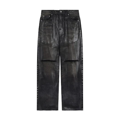 WE11DONE SS23 Distressed Relaxed Fit Black Denim Jeans for Men. WD-DP1-23-342-M-BK