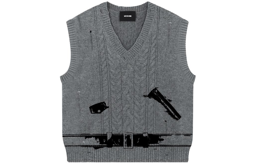 WE11DONE SS23 Graphic Print V-Neck Knit Vest Unisex Grey. WD-KV1-23-617-U-GY