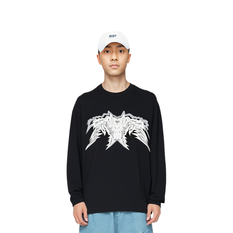 Lookbook WE11DONE SS23 グラフィック プルオーバー スウェットシャツ ユニセックス ブラック WD-TT1-23-807-U-BK