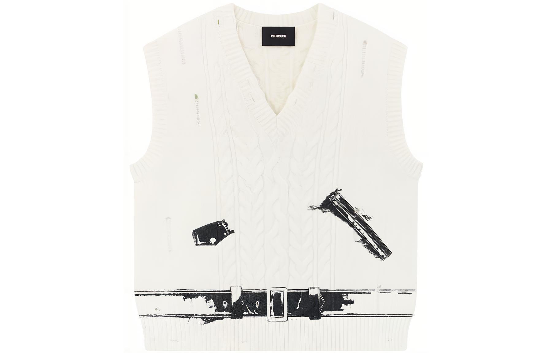 WE11DONE SS23 Graphic V-Neck Knit Vest Ivory Unisex WD-KV1-23-617-U-IV