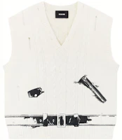 WE11DONE SS23 Graphic V-Neck Knit Vest Ivory Unisex WD-KV1-23-617-U-IV WE11DONE SS23 Graphic V-Neck Knit Vest Ivory Unisex WD-KV1-23-617-U-IV