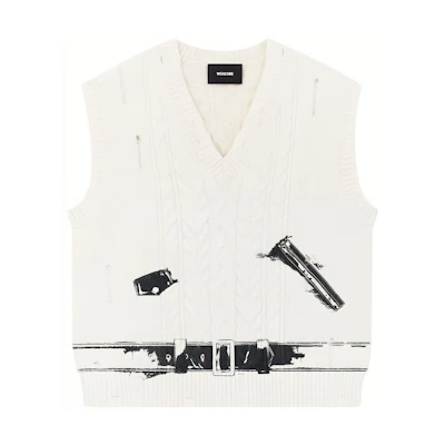 WE11DONE SS23 Graphic V-Neck Knit Vest Ivory Unisex WD-KV1-23-617-U-IV