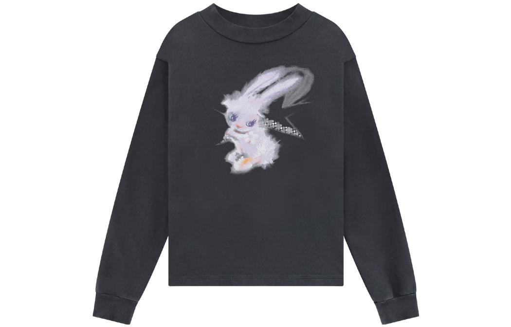 WE11DONE SS23 Grey Rabbit Graphic Cartoon Unisex Pullover Sweatshirt WD-TT1-23-792-U-CH