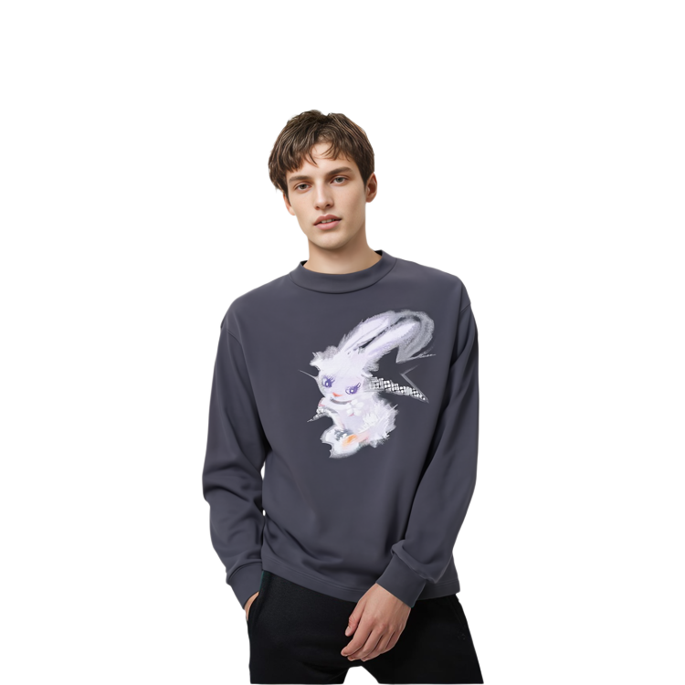 Lookbook WE11DONE SS23 灰色兔子卡通圖案男女款套頭衛衣 WD-TT1-23-792-U-CH