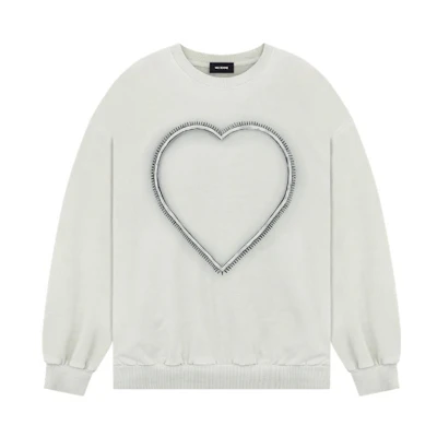 WE11DONE SS23 Ivory Heart Print Crewneck Long Sleeve Unisex Sweatshirt WD-TS1-23-809-U-IV