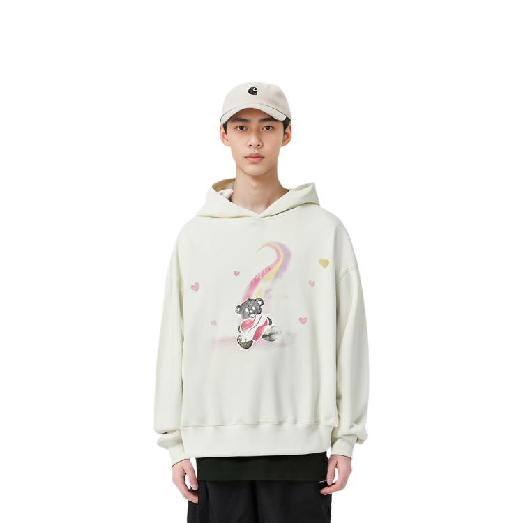 Shop WE11DONE SS23 Ivory Teddy Bear Graphic Hoodie Unisex Gift Box Edition. WD-TH1-23-732-U-IV