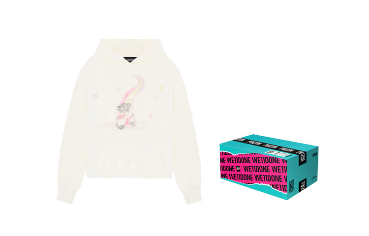 Purchase WE11DONE SS23 Ivory Teddy Bear Graphic Hoodie Unisex Gift Box Edition. WD-TH1-23-732-U-IV