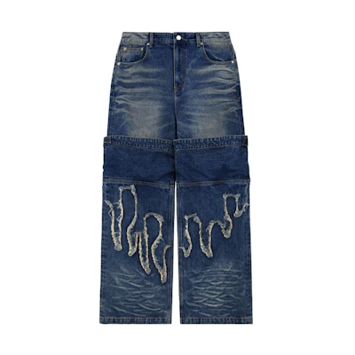 WE11DONE SS23 Layered Patchwork Relaxed Fit Jeans Men’s Blue Denim. WD-DP1-23-358-M-BL