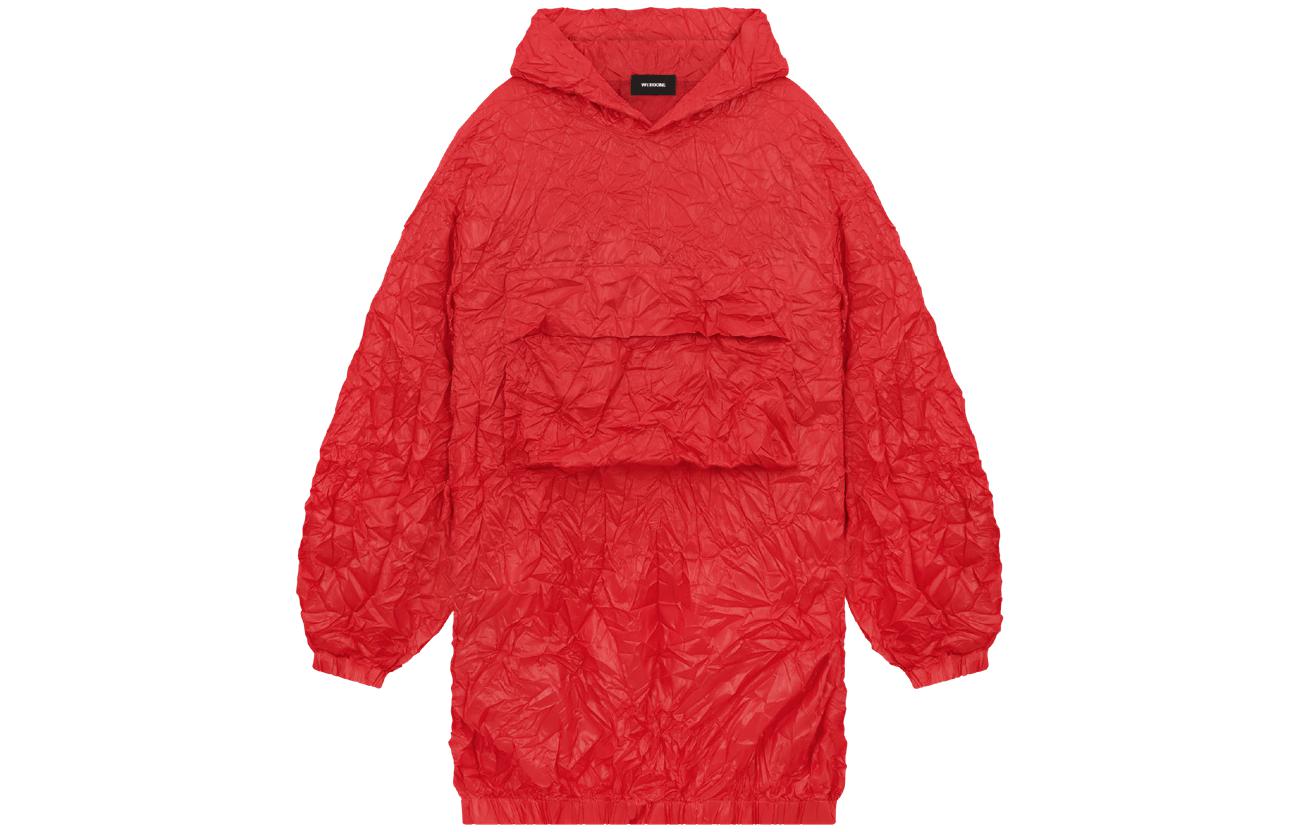 WE11DONE SS23 Long Red Solid Pleated Hoodie WD-JP1-23-092-M-RD