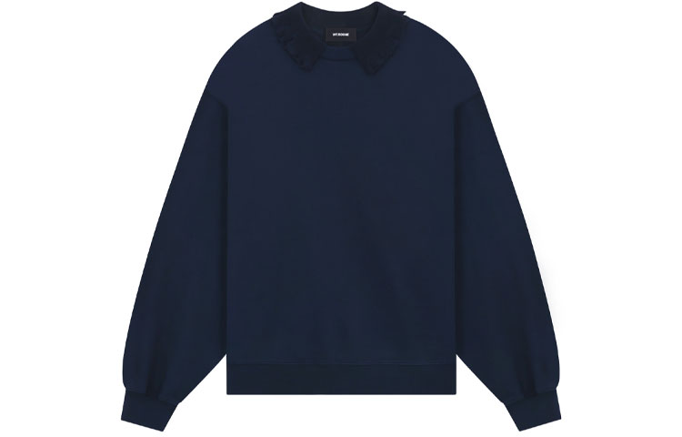 WE11DONE SS23 Navy Blue Pleated Collar Long Sleeve Pullover Unisex Sweatshirt WD-TS1-23-857-U-NV