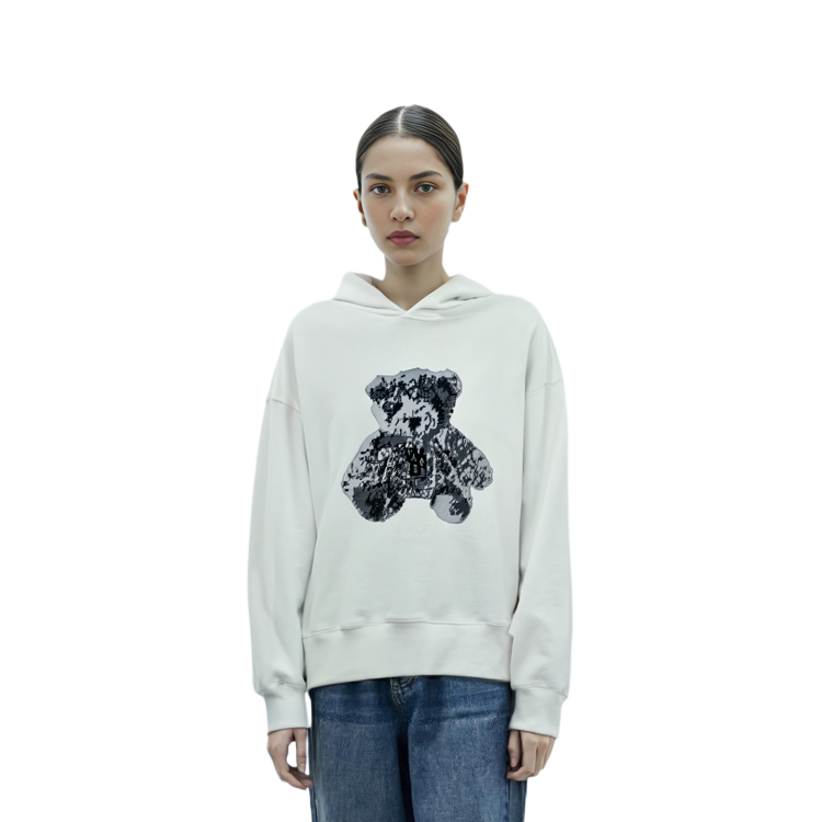 Lookbook WE11DONE SS23 男女同款卡通寬鬆連帽衫 淺灰色上衣 WD-TH1-23-994-U-GY