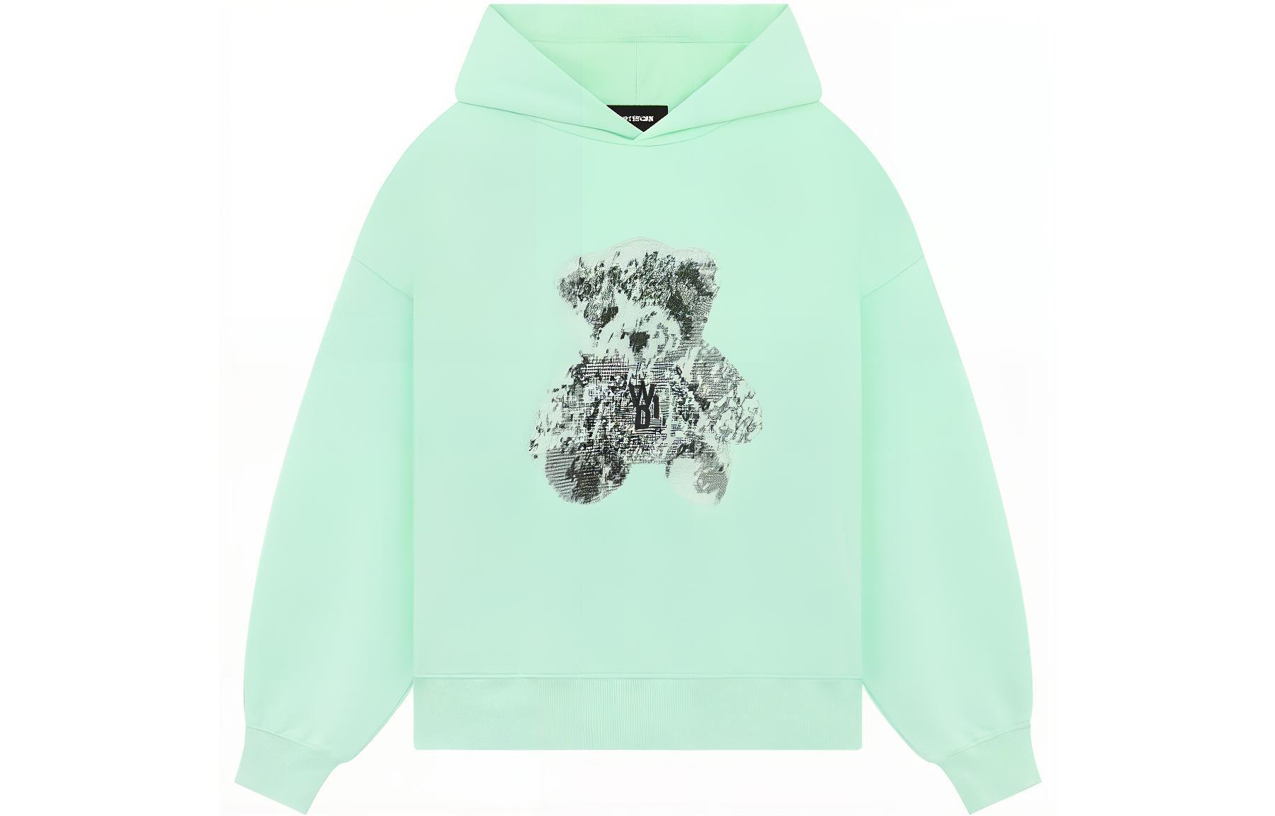 WE11DONE SS23 Pixel Teddy Cartoon Green Pullover Sweatshirt Unisex WD-TH1-23-994-U-EM