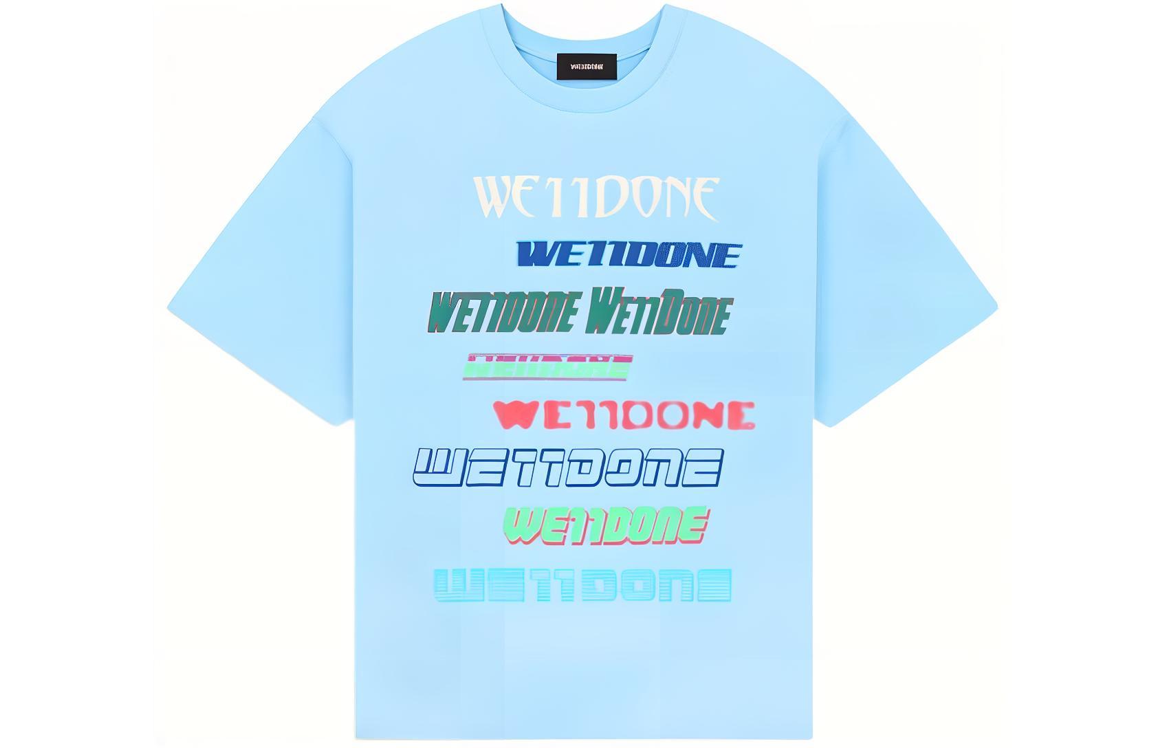 WE11DONE SS23 Sky Blue Rainbow Logo Embossed Print Unisex Dopamine T-Shirt. WD-TT3-21-801-U-SK