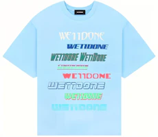 WE11DONE SS23 Sky Blue Rainbow Logo Embossed Print Unisex Dopamine T-Shirt. WD-TT3-21-801-U-SK WE11DONE SS23 Sky Blue Rainbow Logo Embossed Print Unisex Dopamine T-Shirt. WD-TT3-21-801-U-SK