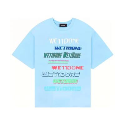 WE11DONE SS23 Sky Blue Rainbow Logo Embossed Print Unisex Dopamine T-Shirt. WD-TT3-21-801-U-SK