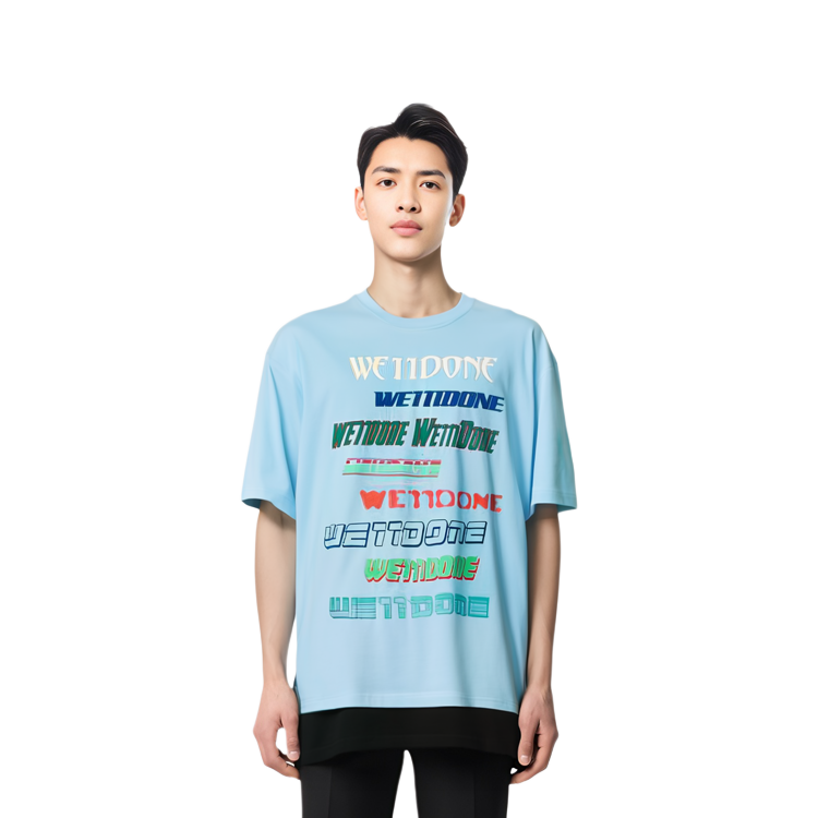 WE11DONE SS23 Sky Blue Rainbow Logo Embossed Print Unisex Dopamine T-Shirt. WD-TT3-21-801-U-SK 圖 4