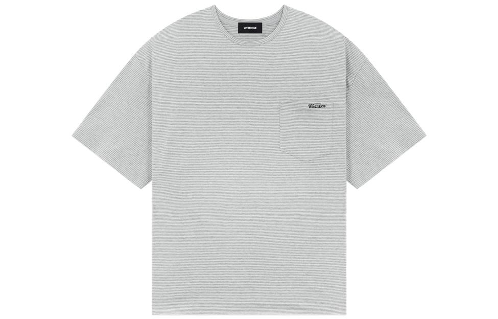 WE11DONE SS23 Striped Logo Crewneck Pullover Short Sleeve T-Shirt Grey White Unisex WD-TT1-23-803-U-GY