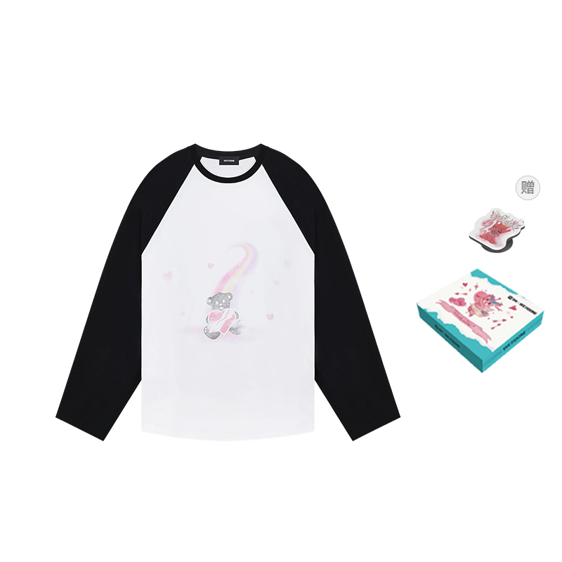 WE11DONE SS23 Teddy Bear Print Colorblock Unisex Crewneck Sweatshirt Black. WD-TT1-23-869-U-BK