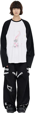 WE11DONE SS23 테디베어 프린트 컬러블록 유니섹스 크루넥 스웨트셔츠 블랙. WD-TT1-23-869-U-BK Sizing WE11DONE SS23 테디베어 프린트 컬러블록 유니섹스 크루넥 스웨트셔츠 블랙. WD-TT1-23-869-U-BK