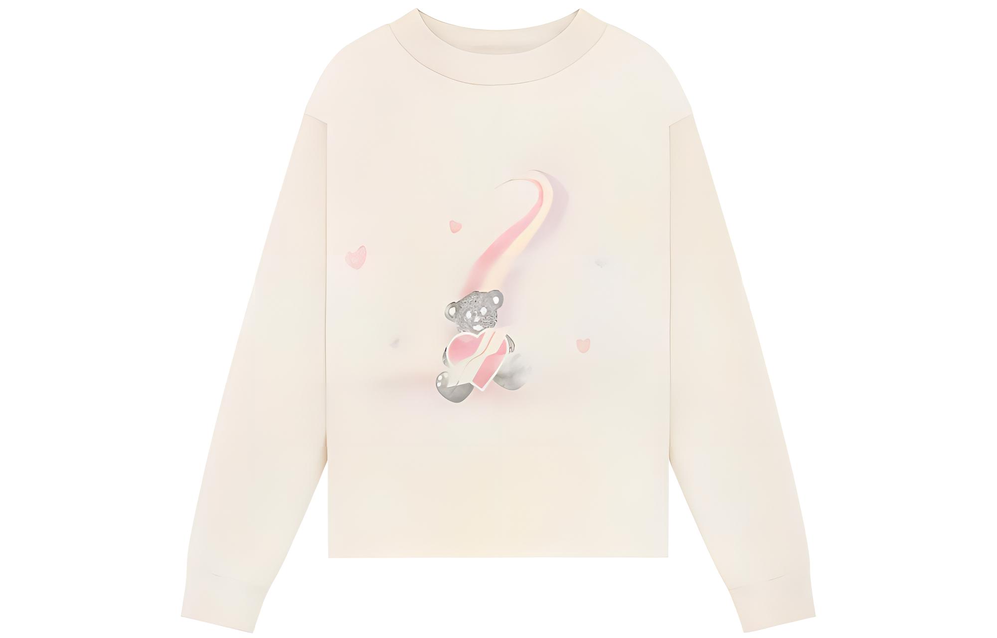WE11DONE SS23 Teddy Bear Print Unisex Crewneck Long Sleeve Sweatshirt Beige WD-TT1-23-793-U-IV