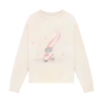 WE11DONE SS23 Teddy Bear Print Unisex Crewneck Long Sleeve Sweatshirt Beige WD-TT1-23-793-U-IV