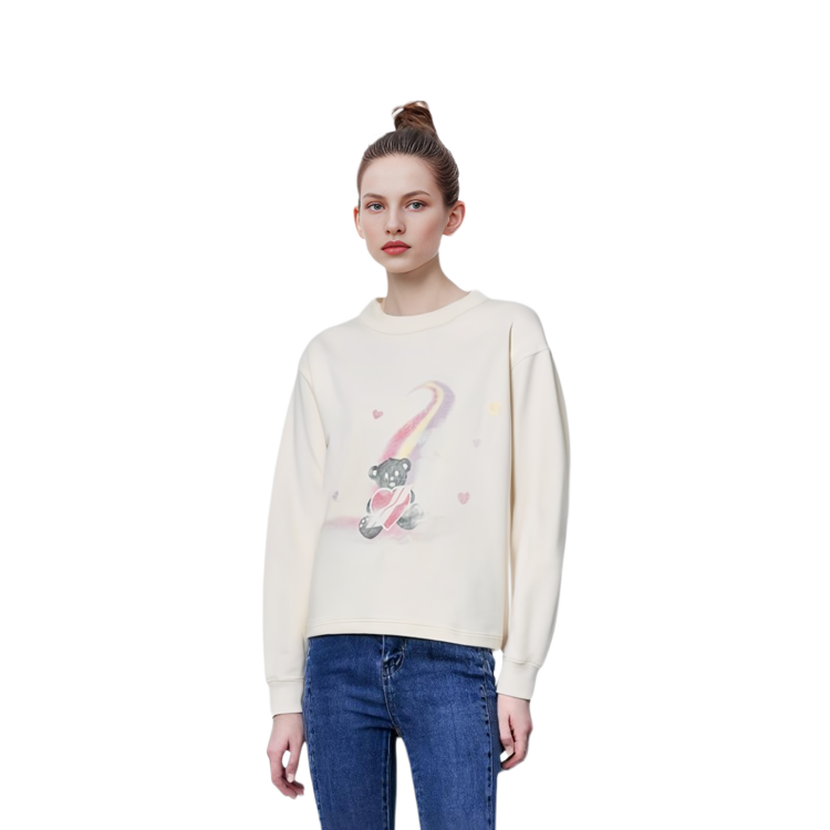 Lookbook WE11DONE SS23 Teddy Bear Print Unisex Crewneck Long Sleeve Sweatshirt Beige WD-TT1-23-793-U-IV