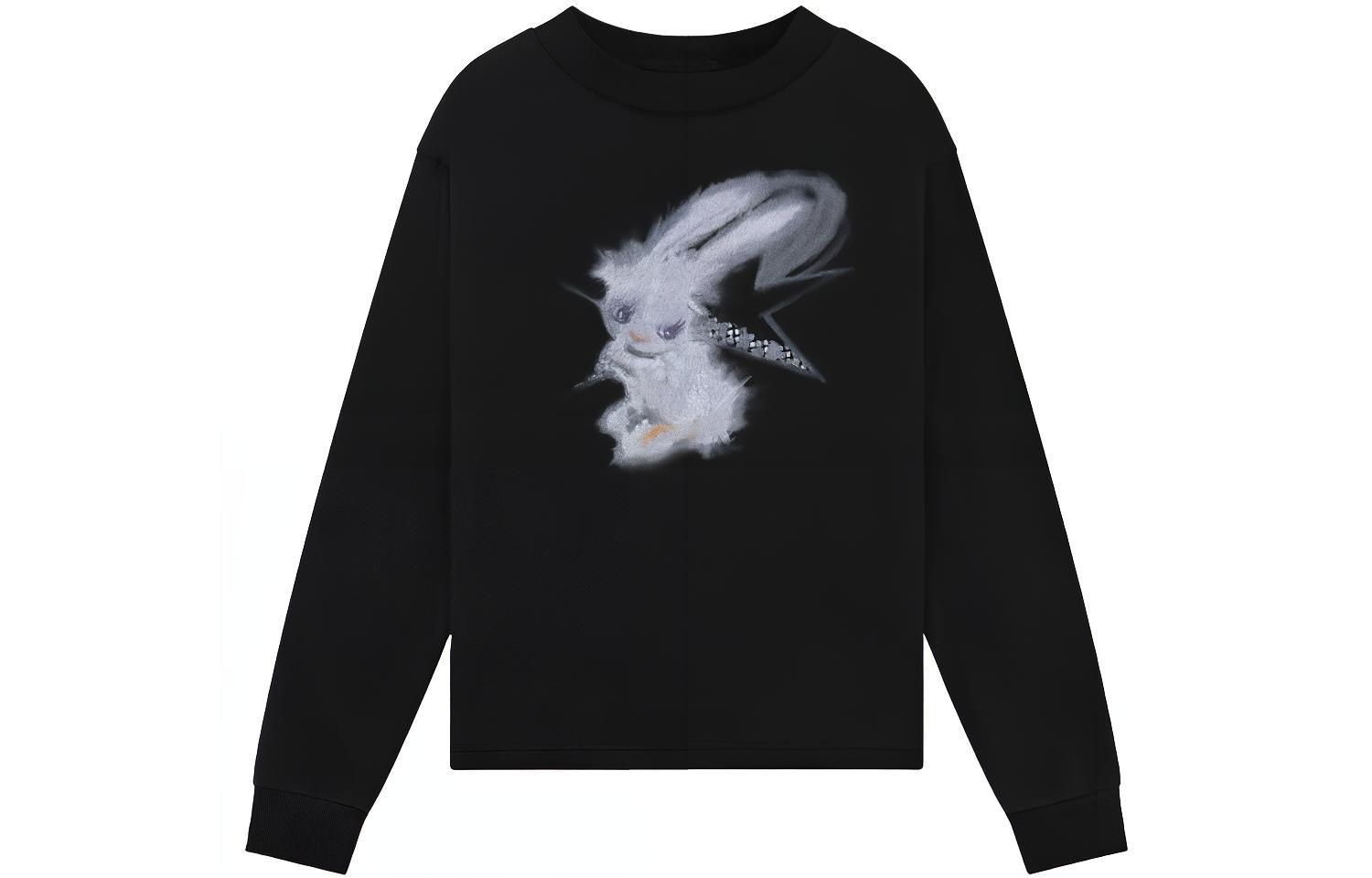WE11DONE SS23 Unisex Black Crewneck Rabbit Print Long Sleeve Sweatshirt WD-TT1-23-792-U-BK
