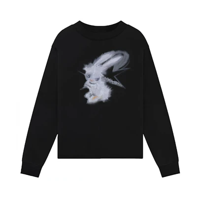 WE11DONE SS23 Unisex Black Crewneck Rabbit Print Long Sleeve Sweatshirt WD-TT1-23-792-U-BK