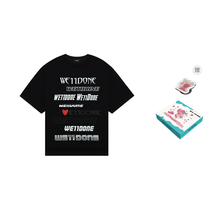 WE11DONE SS23 Unisex Black Letter Print Crewneck Short Sleeve T-Shirt WD-TT3-22-901-U-BK