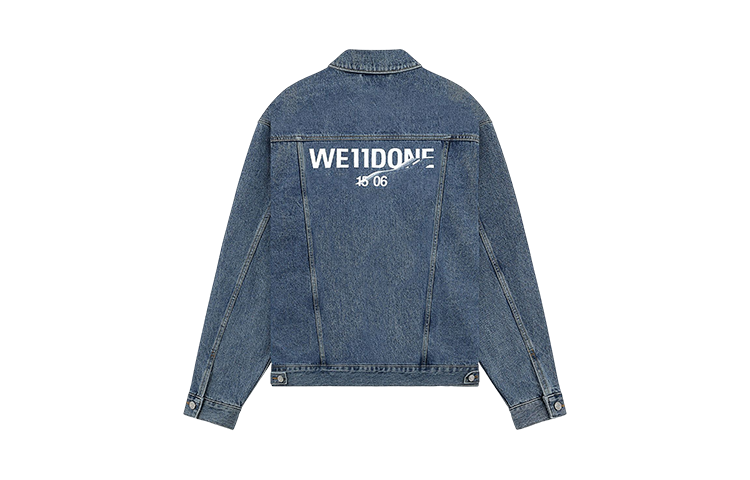 WE11DONE SS23 Unisex Blue Denim Jacket with Logo Print and Single Button Closure WD-DJ1-23-913-U-BL