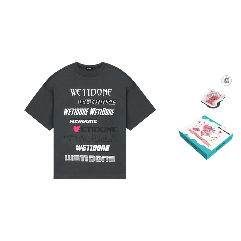 WE11DONE SS23 Unisex Grey Crewneck Short Sleeve T-Shirt with Letter Print Design WD-TT3-22-901-U-CH