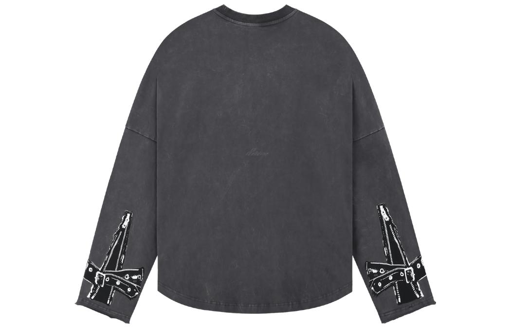 WE11DONE SS23 Unisex Grey Printed Cuff Crewneck Pullover Sweatshirt WD-TT1-23-808-U-CH