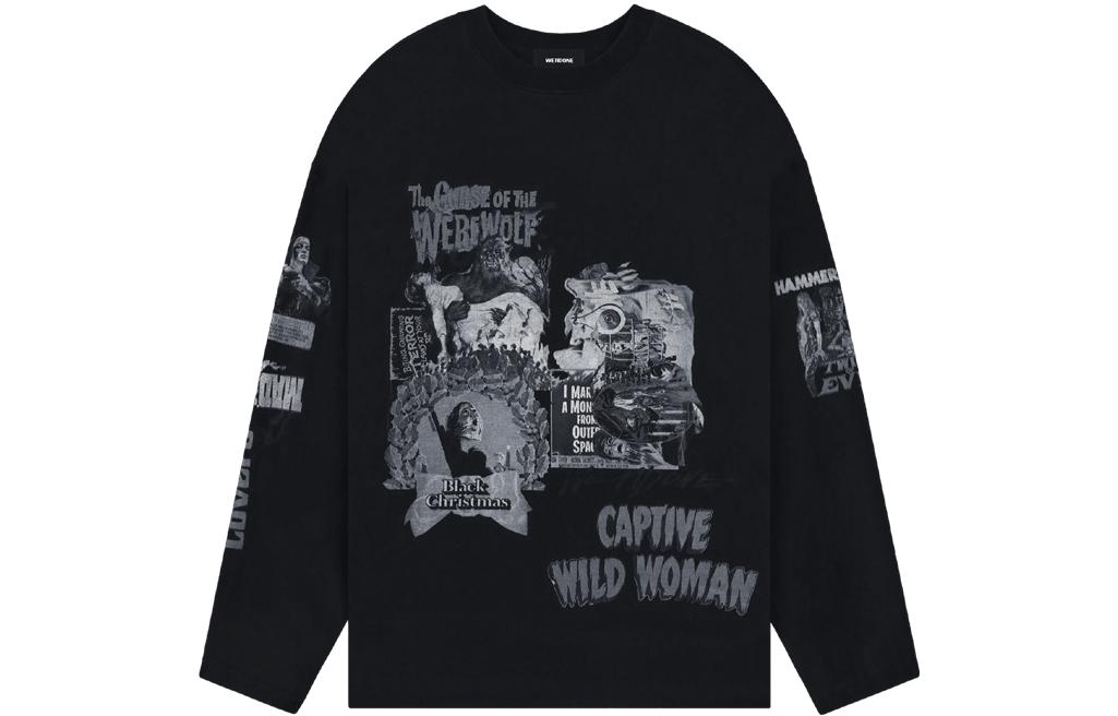 WE11DONE SS23 Unisex Logo Patchwork Pullover Sweatshirt Black WD-TT1-23-991-U-BK