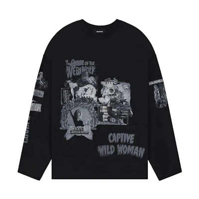 WE11DONE SS23 Unisex Logo Patchwork Pullover Sweatshirt Black WD-TT1-23-991-U-BK