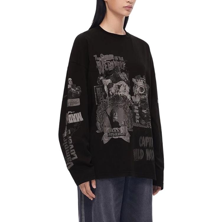 Shop WE11DONE SS23 ユニセックス ロゴ パッチワーク プルオーバー スウェットシャツ ブラック WD-TT1-23-991-U-BK