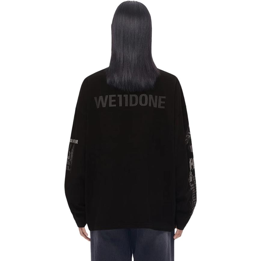 Purchase WE11DONE SS23 ユニセックス ロゴ パッチワーク プルオーバー スウェットシャツ ブラック WD-TT1-23-991-U-BK