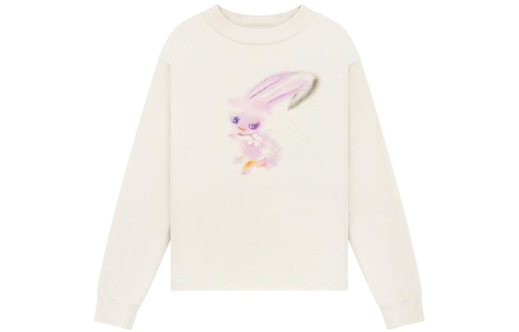 WE11DONE SS23 Unisex Rabbit Print Graphic Crewneck Long Sleeve Sweatshirt Beige WD-TT1-23-792-U-IV