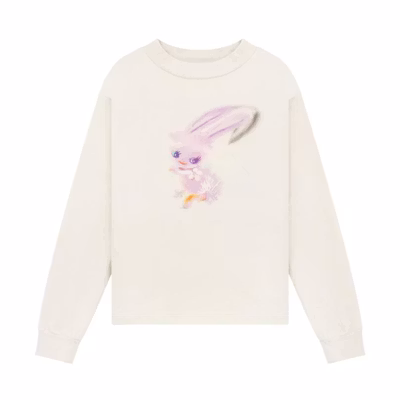 WE11DONE SS23 Unisex Rabbit Print Graphic Crewneck Long Sleeve Sweatshirt Beige WD-TT1-23-792-U-IV