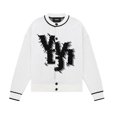 WE11DONE SS23 Unisex White Knit Cardigan with Letter Pattern. WD-KC1-23-605-U-WH