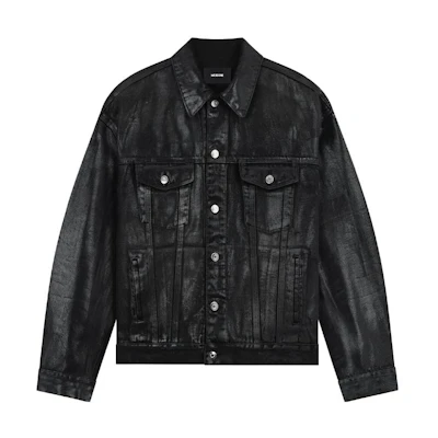 WE11DONE SS23 Washed Black Denim Biker Jacket Unisex Loose Fit WD-DJ1-23-318-U-BK