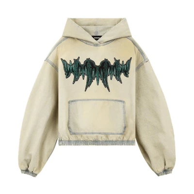WE11DONE SS23 Washed Embroidered Oversized Hoodie Unisex Beige. WD-DJ1-23-356-U-BG