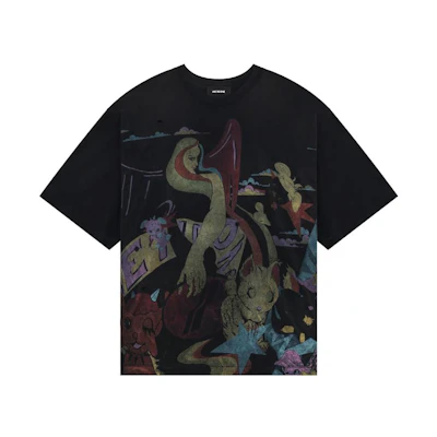 WE11DONE SS23 Washed Monster Graphic Unisex Black T-Shirt. WD-TT1-23-820-U-BK