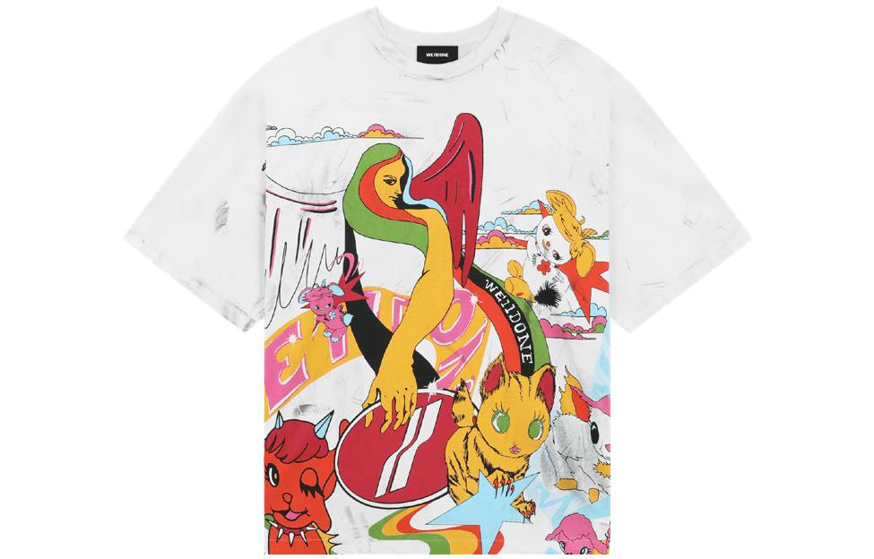 Order ウィー11ダン SS23 ウォッシュド モンスター グラフィック ユニセックス Tシャツ ホワイト WD-TT1-23-820-U-WH