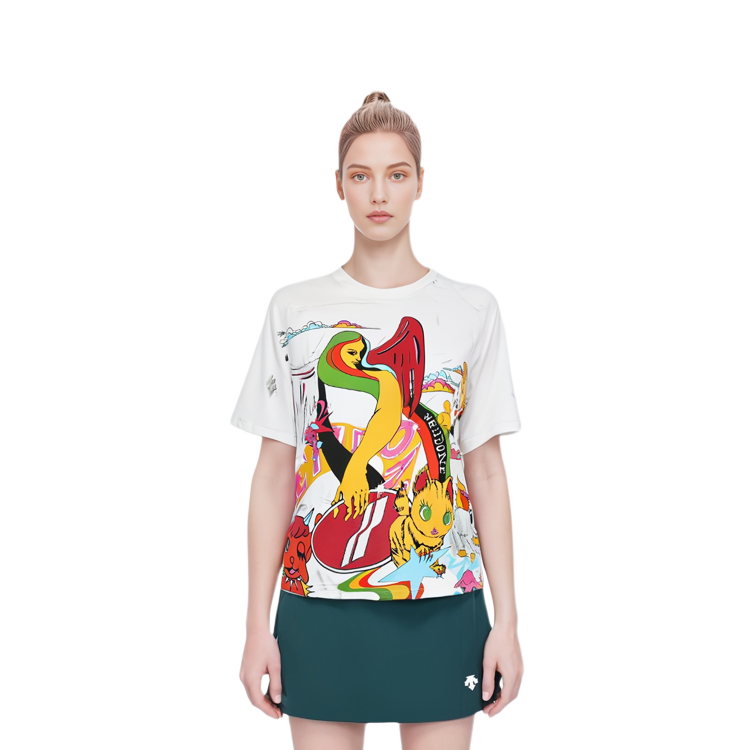 Lookbook ウィー11ダン SS23 ウォッシュド モンスター グラフィック ユニセックス Tシャツ ホワイト WD-TT1-23-820-U-WH