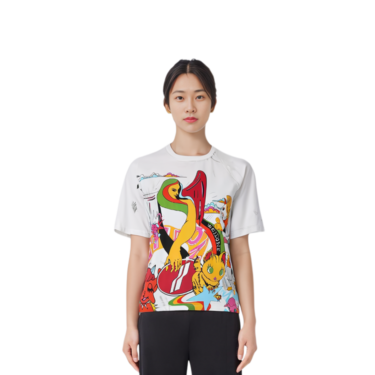 Shop ウィー11ダン SS23 ウォッシュド モンスター グラフィック ユニセックス Tシャツ ホワイト WD-TT1-23-820-U-WH