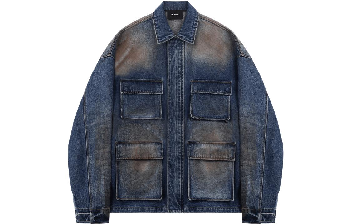WE11DONE SS23 Washed Multi-Pocket Denim Jacket Unisex Casual Style. WD-DJ1-23-331-U-BL