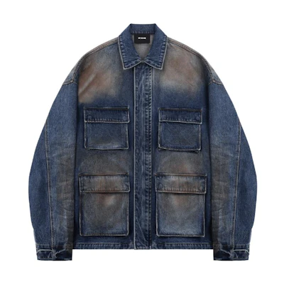 WE11DONE SS23 Washed Multi-Pocket Denim Jacket Unisex Casual Style. WD-DJ1-23-331-U-BL
