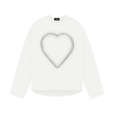 WE11DONE SS23 White Long Sleeve Tee with Heart Graphic Unisex WD-TT1-23-865-U-IV